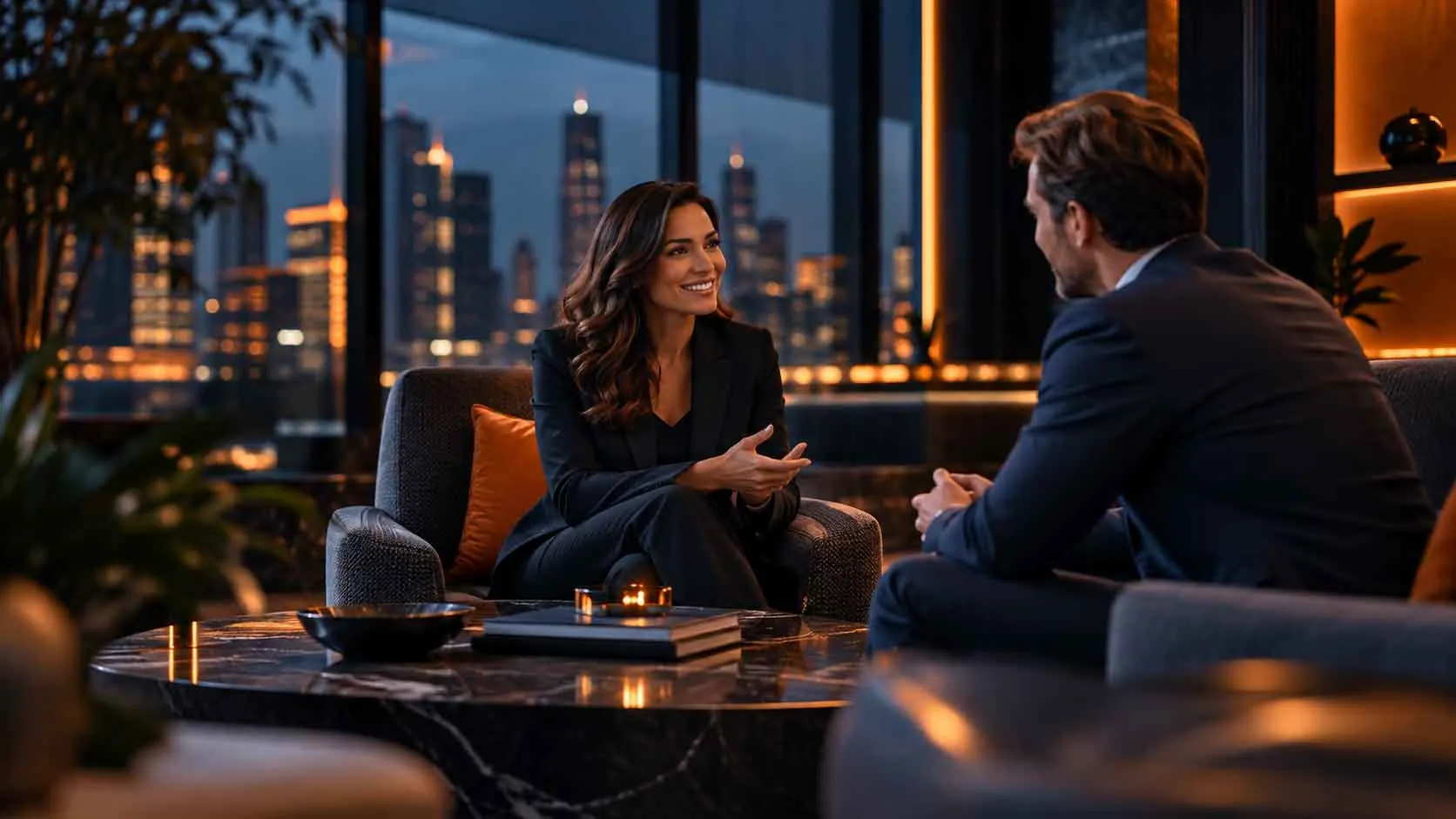 Two people in a consultation meeting, discussing security requirements